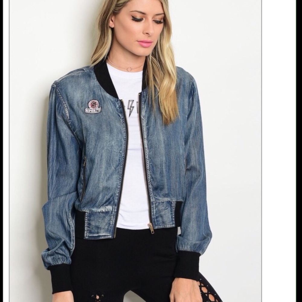 Mango Blue Denim Bomber Jean Jacket NWT